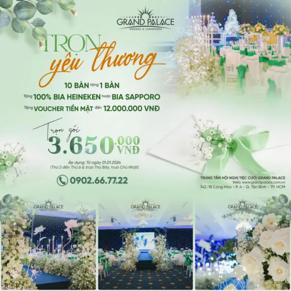 ƯU ĐÃI CƯỚI 2024 – TRỌN YÊU THƯƠNG – CHỈ TỪ 3.650.000Đ/BÀN